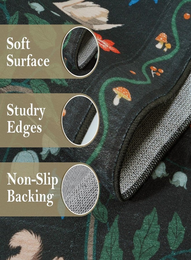 Collive سجاد ممرات كوليف، سجاد مطبخ بنقشة حيوانات الغابة مقاس 2×6، سجاد حمام مانع للانزلاق وقابل للغسل، سجاد أسود ناعم ورقيق للغاية مقاوم للبقع، سجاد داخلي للمداخل وغرف النوم - Image 3